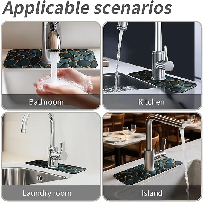 Kitchen Sink Splash Guard，Blue and gold stones Faucet Mat Sink Gadgets-Super - Image 7