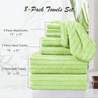 8 Pcs Grass Green Cabana Stripe Large Bath Towel Set - Image 3
