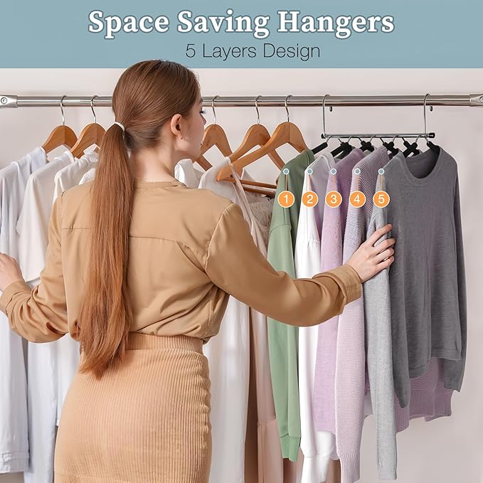 Clothes Hangers Space Saving Shirt Organizer, Non Slip Multi Shirt Hangers - Image 4