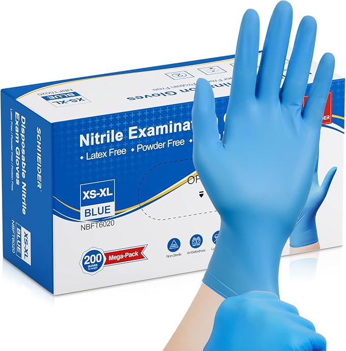 Schneider Nitrile Exam Gloves, Medical Grade Blue Disposable Gloves Latex Free by Schneider