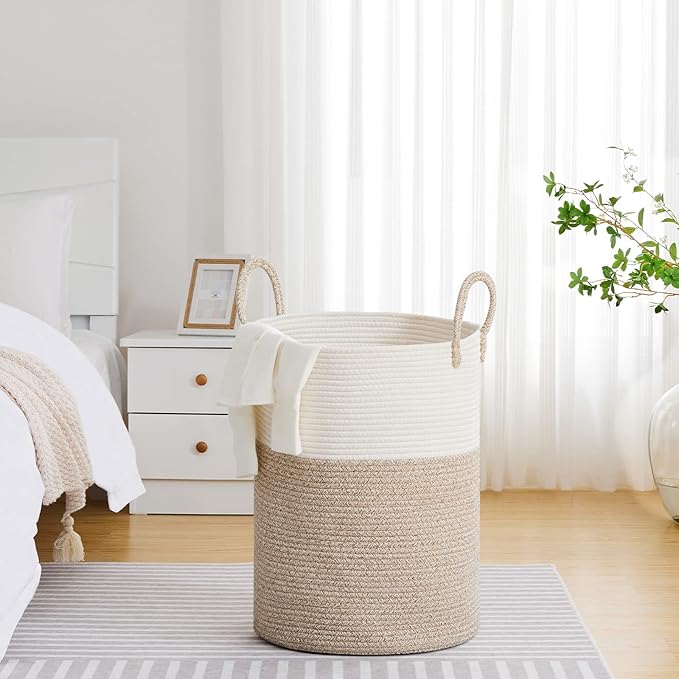 VIPOSCO Large Laundry Hamper, Tall Woven Rope Storage Basket - Image 2