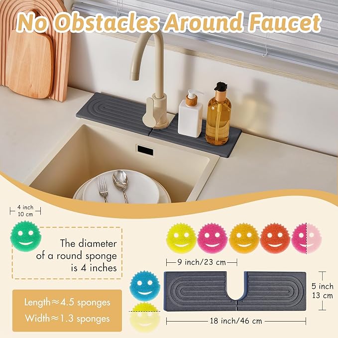 18 Inch Faucet Mat for Kitchen Island Sink, Wider Instant Dry Sink Protector - Image 3