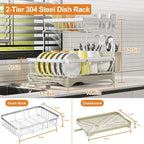 Dish Drying Rack Kitchen 2-Tier 304 Stainless Steel Dish Racks - Image 3