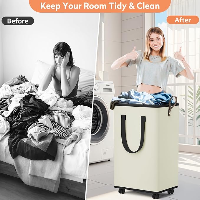 Laundry Basket with Wheels, Collapsible Laundry Baskets, Laundry Hamper with - Image 4