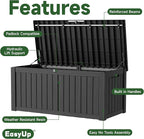 EasyUp 150 Gallon Outdoor Storage Box, Resin Waterproof UV-Resistant Deck Box with Hydraulic Lid Support, Reinforced Stability for Patio, Garden, and Poolside, Black - Image 3