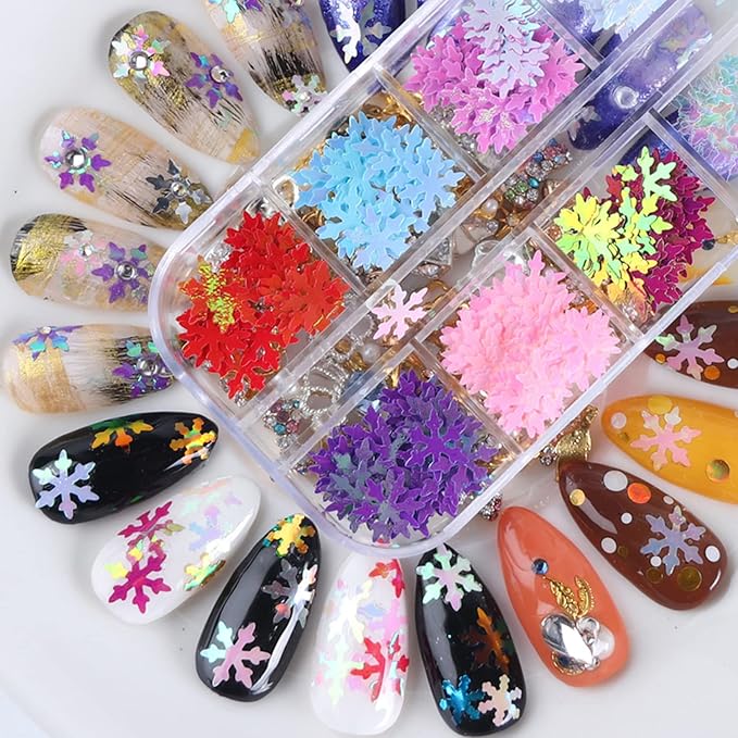 Snowflake Glitter Nail Art Sequins, 3D Christmas Snowflake Sparkly Flakes Design - Image 5