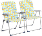 VINGLI Aluminum Oversize Patio Lawn Chairs Folding Set of 2 with Detachable Cup Holder, Webbed Beach Chair Folding Chair Outdoor Portable Camping Chair for Yard, Garden by VINGLI