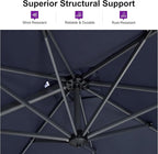 PURPLE LEAF 10 Feet Patio Umbrella with Base and Cover Round Outdoor Cantilever Umbrella Aluminum Offset Umbrella with 360-degree Rotation for Garden Deck Pool Patio Navy Blue - Image 4