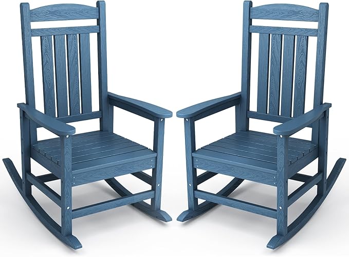 KINGYES HDPE Patio Rocking Chair Set of 2, Outdoor Rocking Chairs Porch Rocker for Adults, Navy by KINGYES