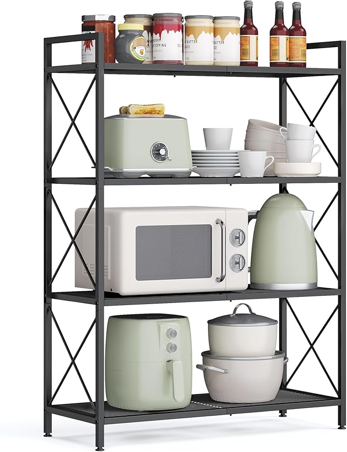 SONGMICS 4-Tier Metal Storage Rack, Shelving Unit with X Side Frames, Dense Mesh, 12.6 x 31.5 x 44.3 Inches, for Entryway, Kitchen, Living Room, Bathroom, Industrial Style, Ink Black UBSC184B01 by SONGMICSbySONGMICSHOME