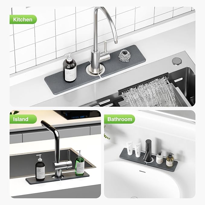 15.8" x 4" Stone Faucet Mat for Kitchen Sink, Quick Drying Diatomite Sink Tray - Image 8