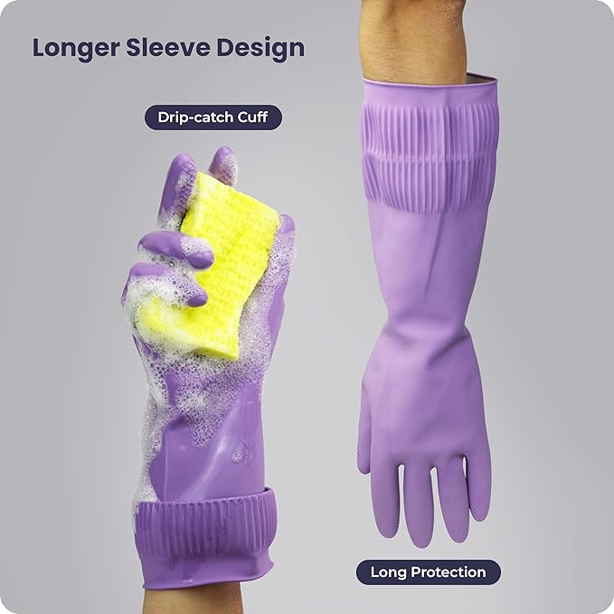 FMP Brands 3/6/12/60 Pairs 15 Inch Extra Long Rubber Dishwashing Gloves - Image 3