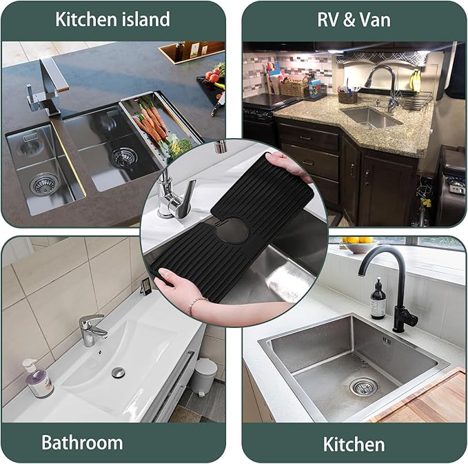 Faucet Mat for Kitchen Sink, Silicone Faucet Handle Drip Catcher Tray, Drying - Image 7