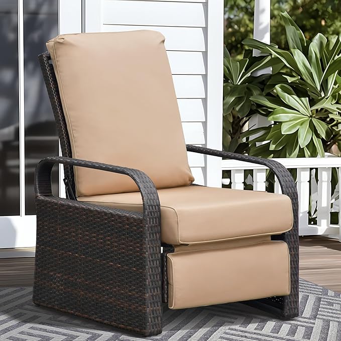 ATR ART TO REAL Outdoor Recliner, Outdoor Wicker Recliner Chair with 5.12'' Cushions, Automatic Adjustable Patio Chaise Lounge Chairs, Aluminum Frame. UV Protected and Rustless (Khaki) - Image 3