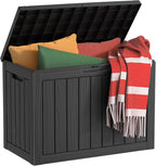 EasyUp 45 Gallon Outdoor Storage Box, Resin Waterproof UV-Resistant Deck Box, Reinforced Stability for Patio, Garden, and Poolside, Striped Black by EASYUP