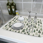 Christmas Dish Drying Mat for Kitchen Counter 18x24 Green Xmas Tree Block Print - Image 6