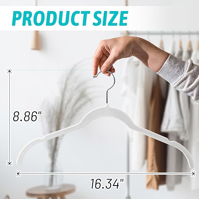 Premium Velvet Shirt Hangers 50 Pack, Non-Slip 360° Swivel Hook Slim Felt Hanger - Image 6