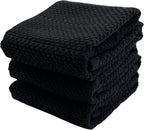 Serafina Home Black Textured Kitchen Hand Dish Towels 100% Cotton Cloth Soft by SerafinaHome