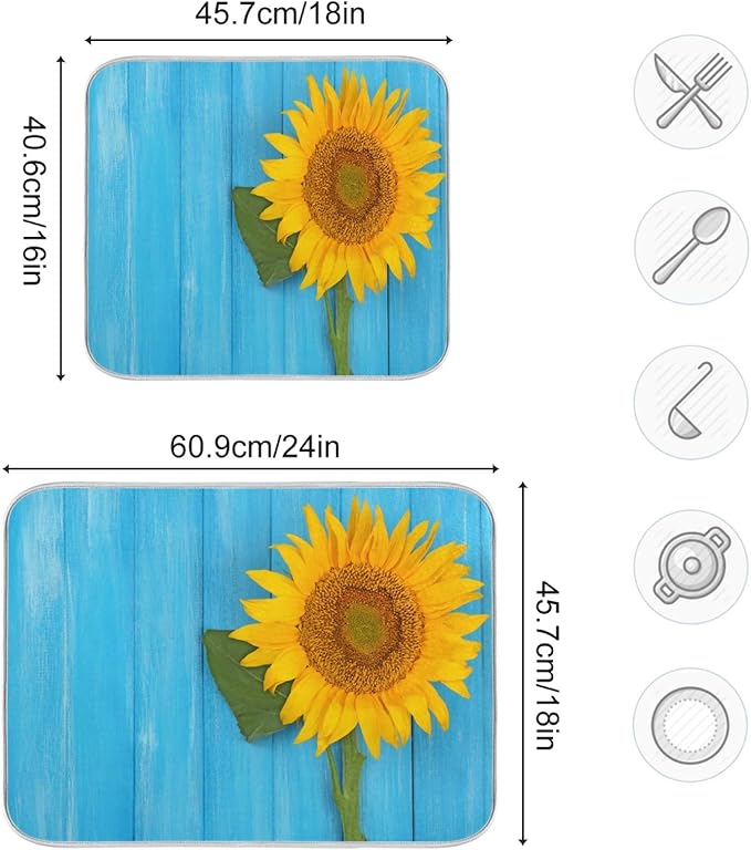 ALAZA Sunflower Yellow On Blue Wooden Dish Drying Mat - Image 3