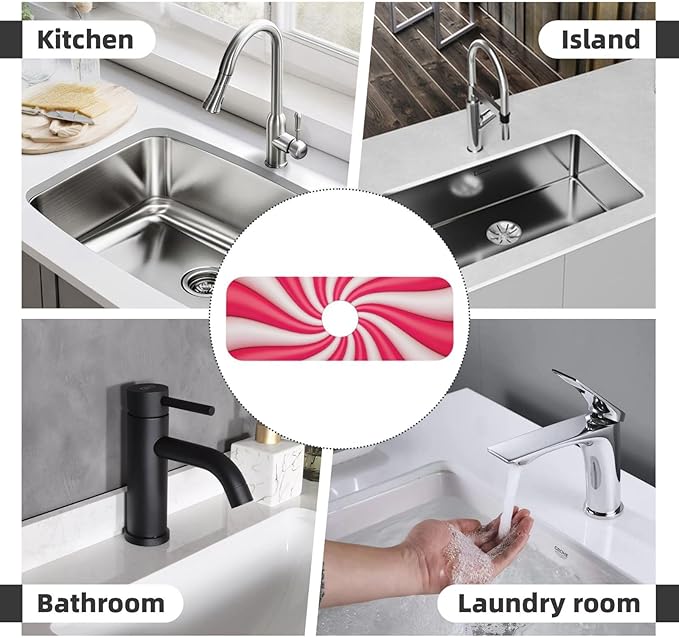 Christmas Lollipop Swirl Candy Sugar Red White Cute Kitchen Sink Splash Guard - Image 7