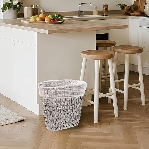 Wicker Trash Can, Waterproof Bathroom Waste Basket, Plastic Wicker Woven Waste - Image 3