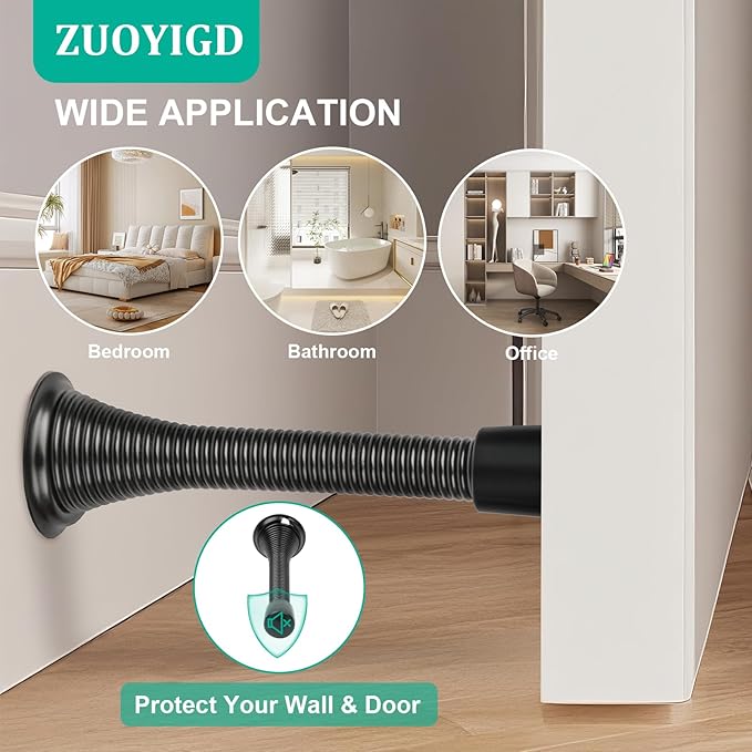 6 Pack Black Spring Door Stops, 3-1/4" Heavy Duty Wall Mount Door Stoppers - Image 3