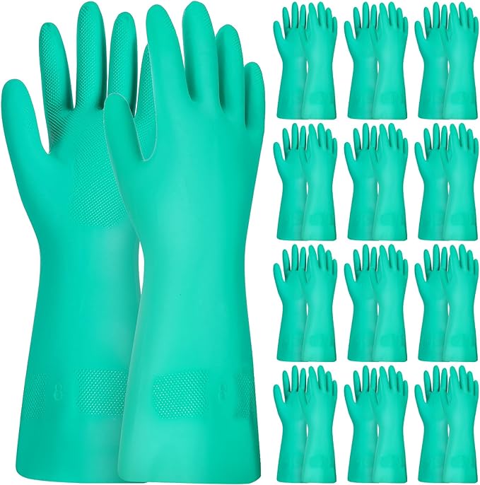 12 Pairs Reusable Nitrile Chemical Resistant Gloves, Heavy Duty Rubber Work by Unknown