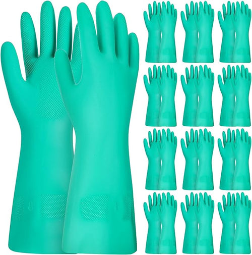 12 Pairs Reusable Nitrile Chemical Resistant Gloves, Heavy Duty Rubber Work by Unknown