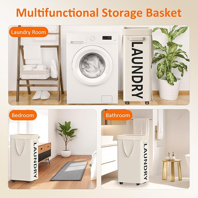 Laundry Basket with Wheels, 90L Rolling Laundry Hamper with Wheels, Large - Image 8