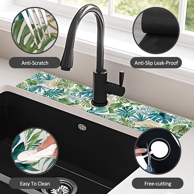 2PCS 24" X 5.5" Kitchen Sink Splash Guard Faucet Mat Leaf Super Absorbent Fast - Image 6