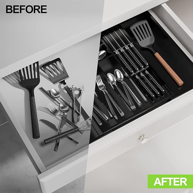Bamboo Kitchen Drawer Organizer, Expandable Silverware Organizer - Image 6