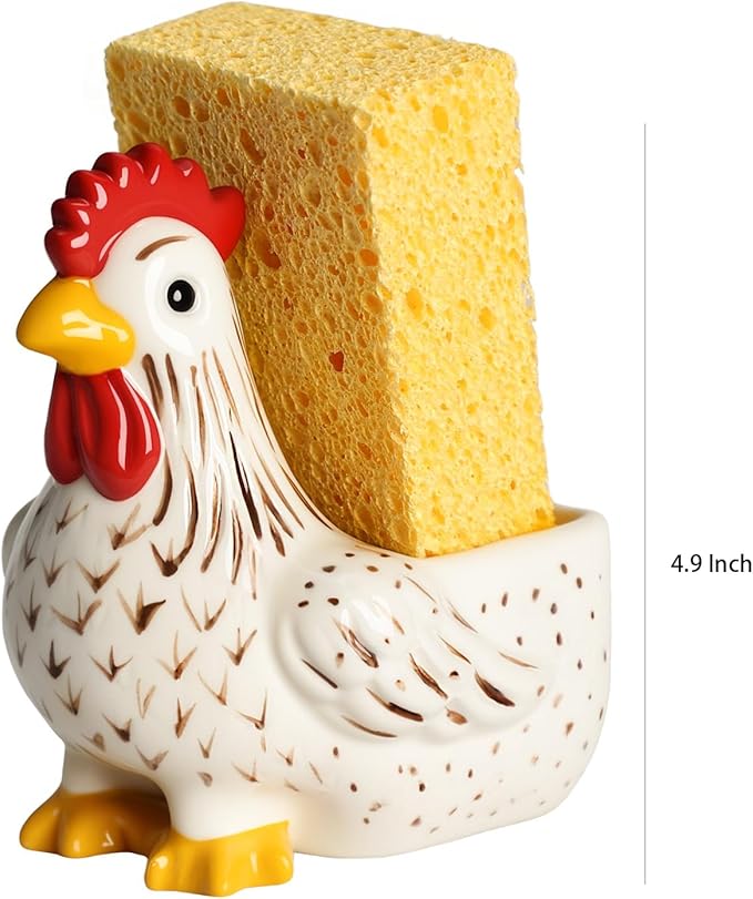 Ceramic Retro White Rooster Shape Sponge Holder - Image 2