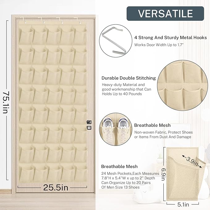 40-Pocket Over the Door Shoe Organizer - Image 3