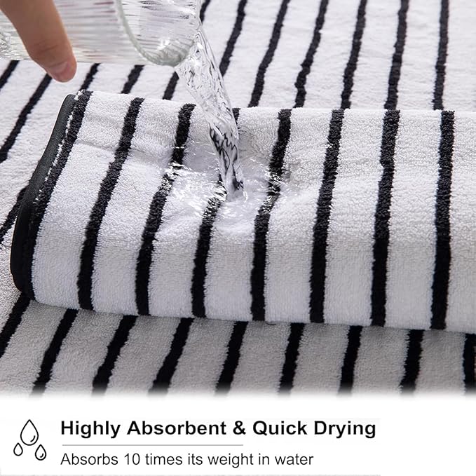 2 Piece Black White Cabana Stripe Hand Towels - Image 4
