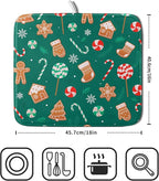Gingerbread Dish Drying Mat for Kitchen Counter Holiday Green Super Absorbent - Image 2