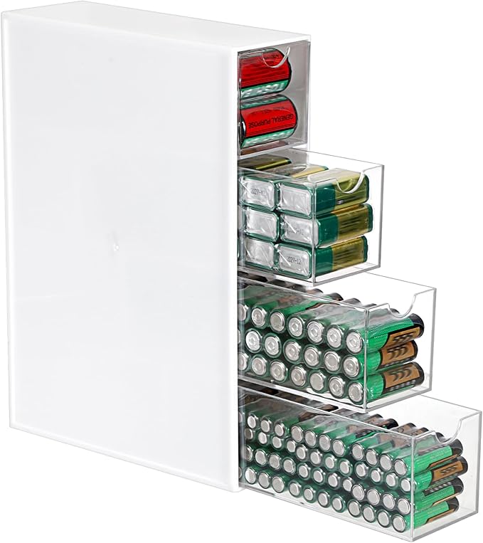 BTSKY 1 Pack White Acrylic Battery Storage Organizer by BTSKY