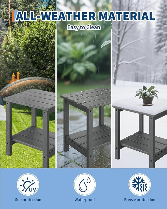 GarveeLife Poly Lumber Rocking Chair Outdoor Set of 2 with Side Table - HDPE High Back Porch Rocker Chairs for Adults - All Weather Resistant Furniture for Patio - Gray - Image 6