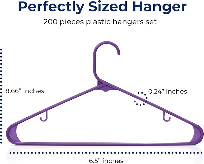SereneLife 200 Pack Plastic Hangers, Space-Saving Closet Organizers, Durable - Image 2