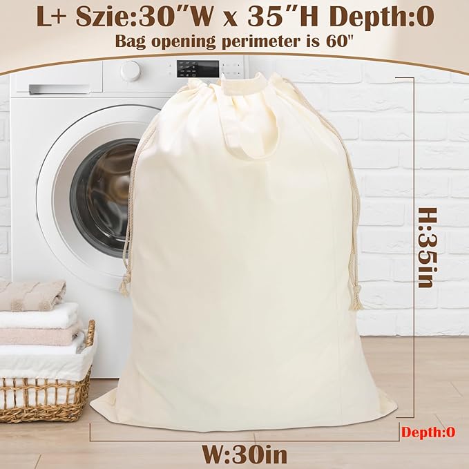 Canvas Laundry Bag with Handles & Drawstring Closure 30”Wx35"H, Thick Canvas - Image 4