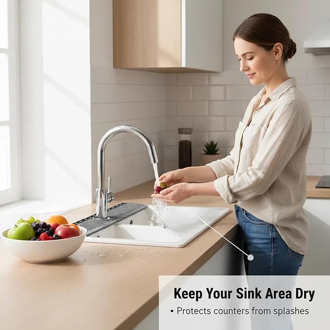 30 Inch Silicone Kitchen Sink Faucet Mat, Adjustable Waterproof Splash Guard - Image 3