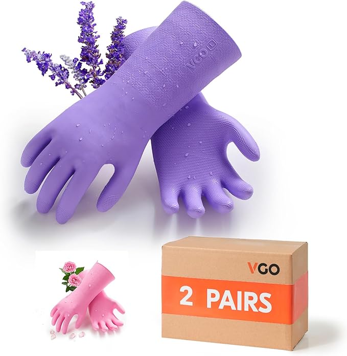 Vgo... Household Cleaning Gloves, Double-layer, Lined Dishwashing Gloves by Vgo