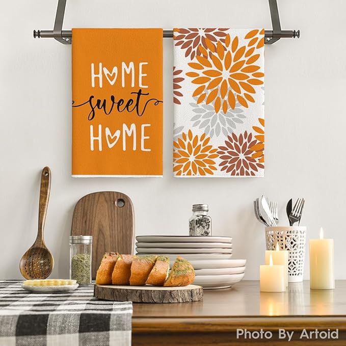 Artoid Mode Orange Stripes Home Sweet Home Boho Kitchen Towels Dish Towels - Image 2