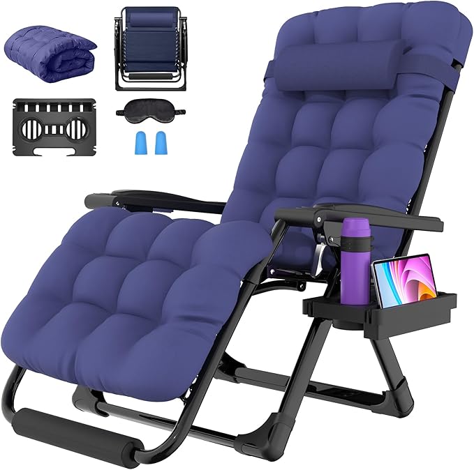 Suteck Oversized Zero Gravity Chair, 29In XL Outdoor Recliner Chair w/Removable Cushion&Headrest, Camping Lounge Chair w/Upgraded Lock&Footrest, Reclining Patio Chairs for Indoor Outdoor,500LBS by Suteck