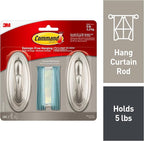 Command 5 lb Large Brushed Nickel Color Hooks, 2-Count of 2 Wall Hooks and 2 - Image 2