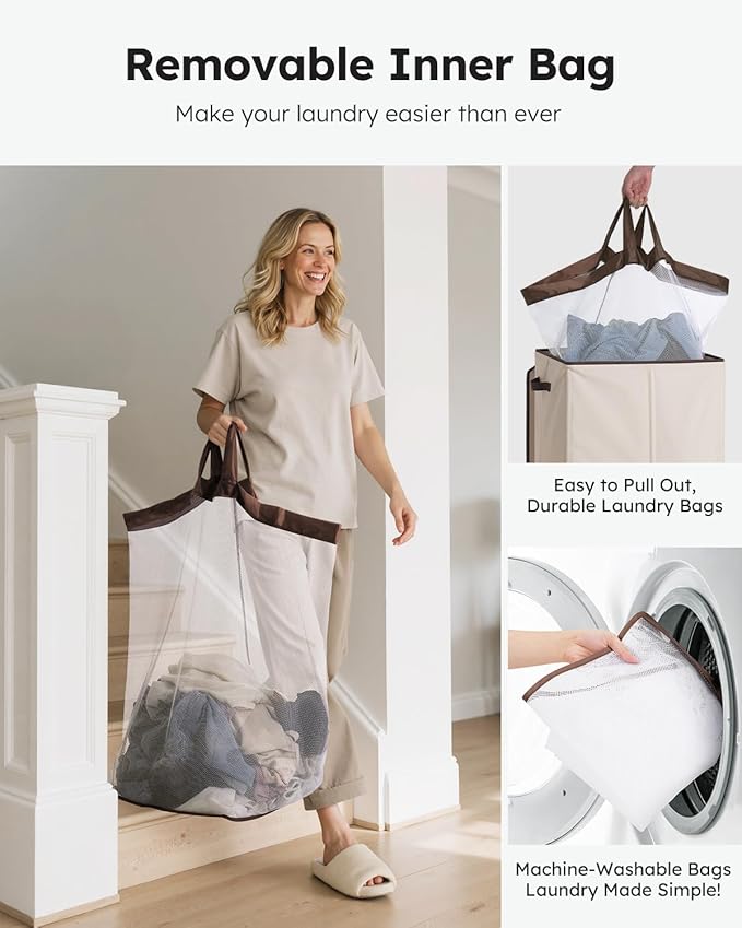 SOLEDI Laundry Hamper with Lid 130L Large & Tall Collapsible Laundry Basket - Image 4
