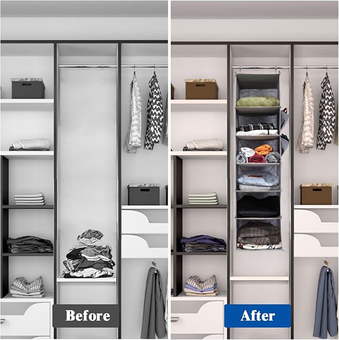 6-Shelf Hanging Closet Organizer and Storage, Collapsible Hanging Shelves - Image 5