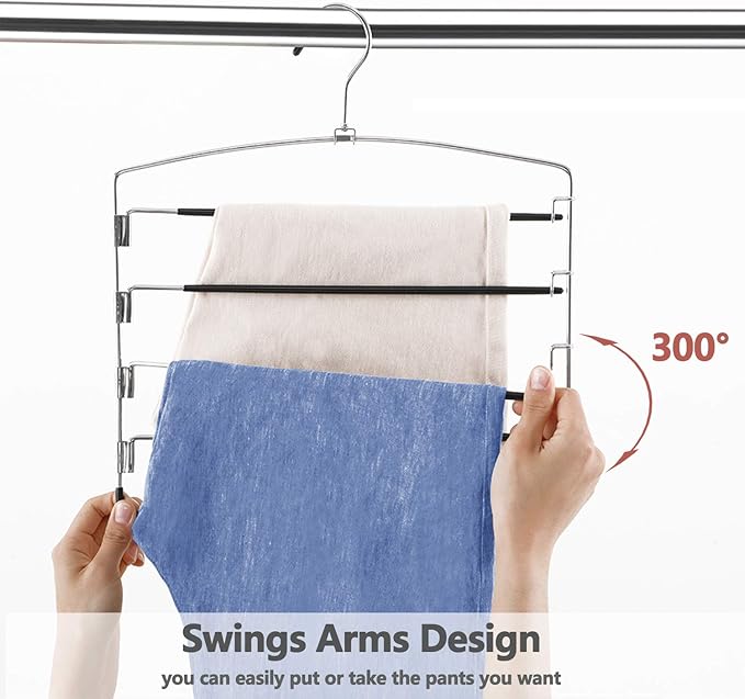 FeeraHozer Pants Hangers Non Slip 3 Pack Space Saving Hangers Multi-Layer Swing - Image 5