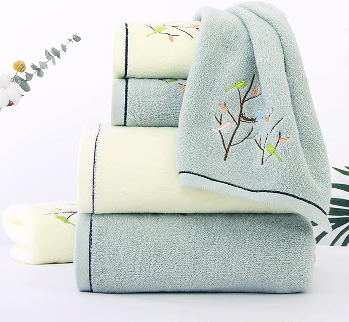 Pidada Hand Towels Set of 2 Embroidered Bird Tree Pattern 100% Cotton Absorbent - Image 4