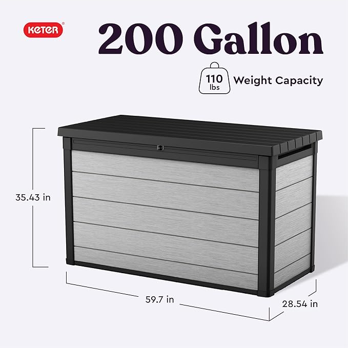 Keter Denali 200 Gallon Resin Large Deck Box with Double Wall 20mm Panels - Paintable and Drillable-Organization and Storage for Patio Furniture and Outdoor Items, Grey & Black - Image 2