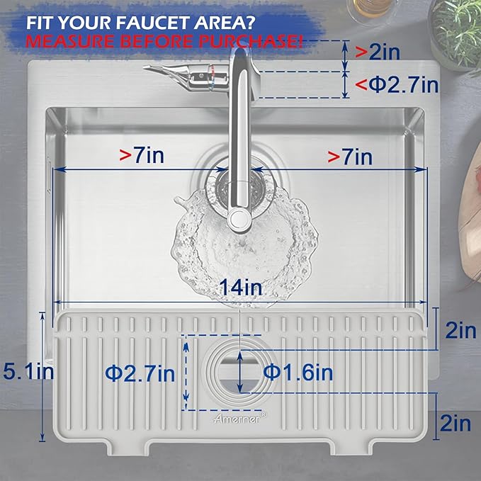 Kitchen Sink Splash Guard, Silicone Faucet Guard & Draining Mat, Bathroom and - Image 2